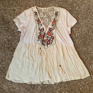 Crisscross Embroidered Floral Top